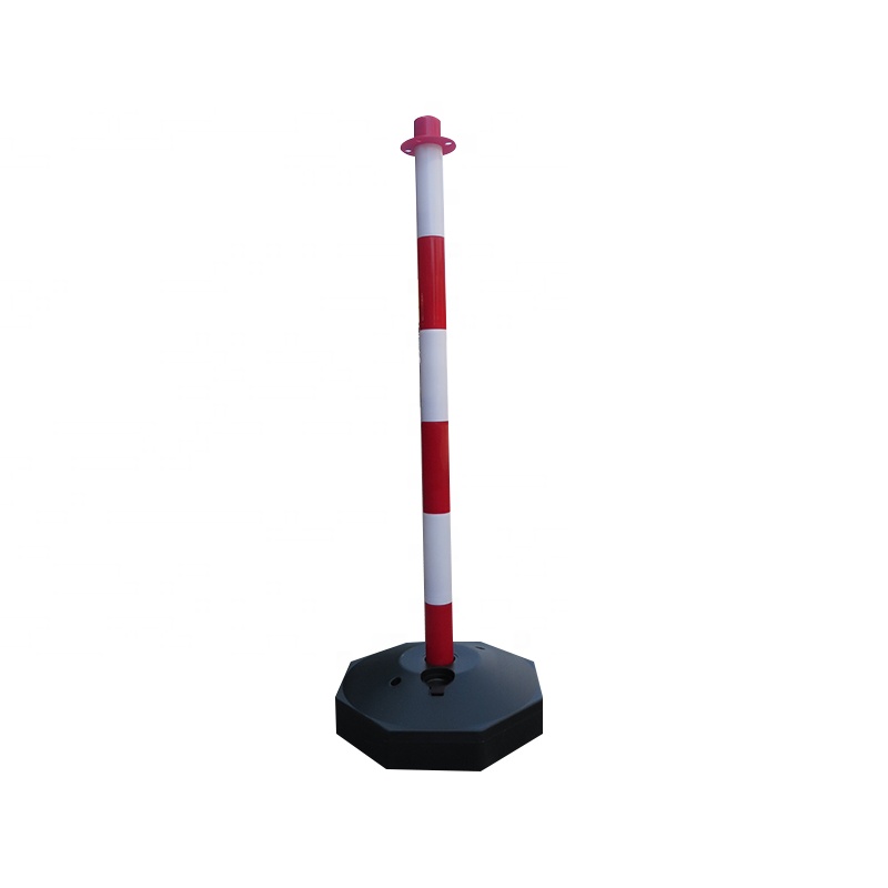 Coluna de aviso de borracha branca vermelha PE delineador poste com base para tráfego rodoviário e sinal de estacionamento segurança